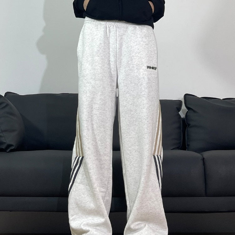 Striped Track Sweatpants Women's Drawstring High Waist Loose