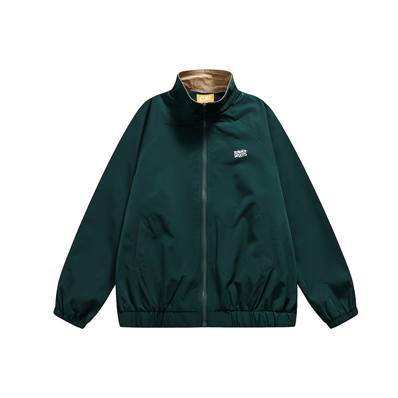 Men's Solid Color Simple Letter Printing Lapel Jacket Trendy Campus Youth Coat