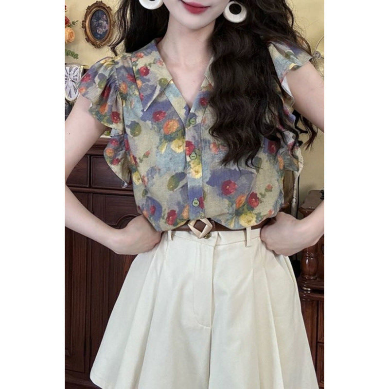 Retro V-neck Shirt For Women High-end Elegant Top