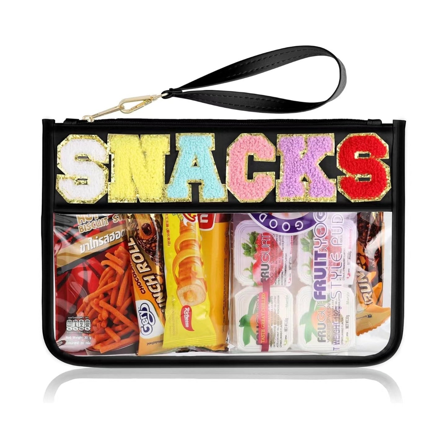 Snack Zipper Bag Transparent Chenille Embroidery Letters