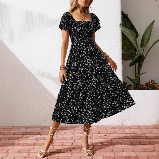 Sexy Ruffle Trimmed Floral Dress