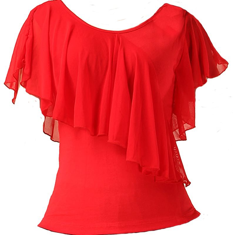 Square Dance Clothing Mesh Round Neck Latin Dance Dancing Practice Clothes