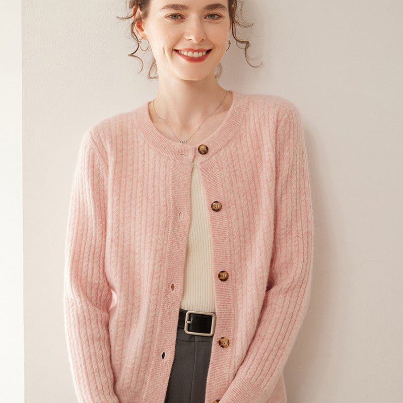 Round Neck Cashmere Cardigan Knitted Sweater Coat