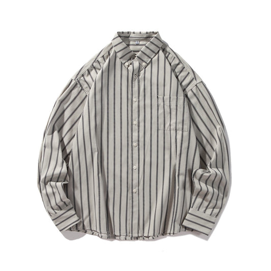 Autumn New Youth Shirt Men's College Style Vintage Stripe Coat