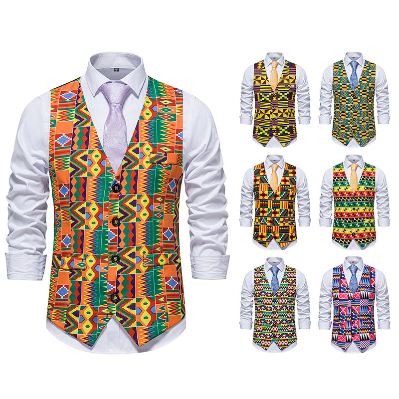 Men's Fashion Casual Patchwork Slim Fit Flower Vest