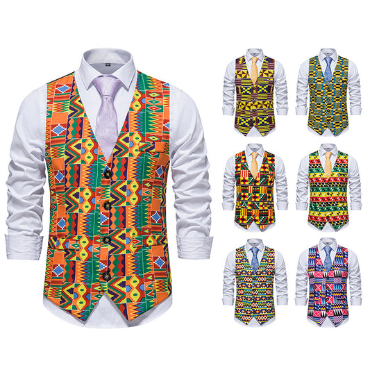 Men's Fashion Casual Patchwork Slim Fit Flower Vest