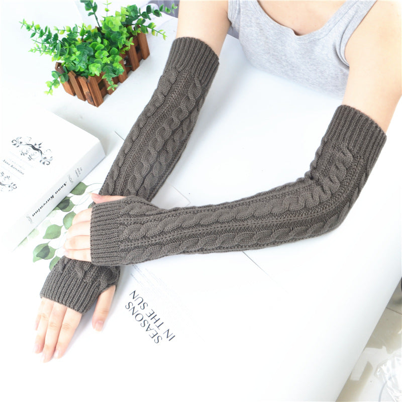Women's Warm Solid Color Twist Long Half Finger Elastic Sleeves