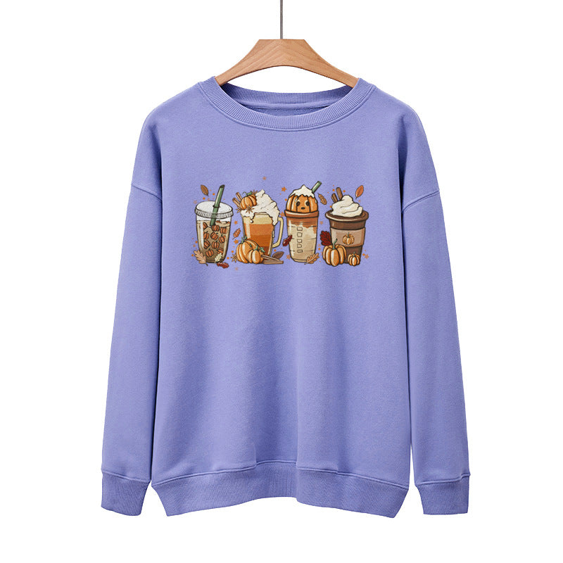 Ny Kaffe Græskar Halloween Gade Forår Efterår Og Vinter Rund Hals Løs Afslappet Pullover