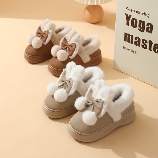 Thick Bottom And Warm Keeping Outdoor Wear Height Increasing Non-slip Indoor Home Snow Winter Cotton Slippers Ladies