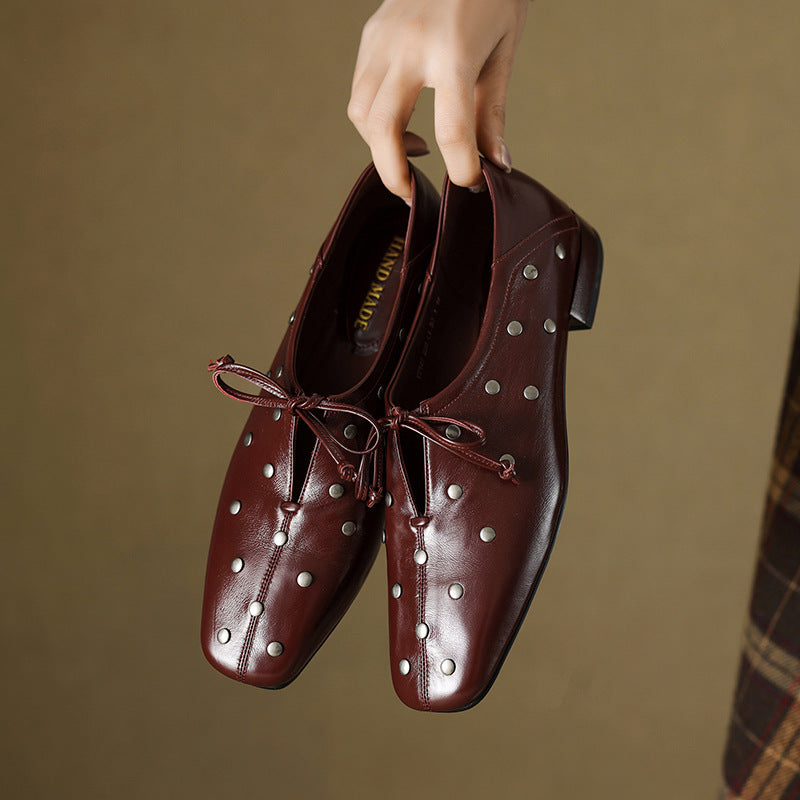 Leather Rivets Mary Jane Elegant Spring Leather Shoes