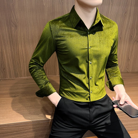 Mens Stylish Designer Long-sleeve Shirt A Versatile Cool And Trendy Brand-name Piece For Spring And Fall