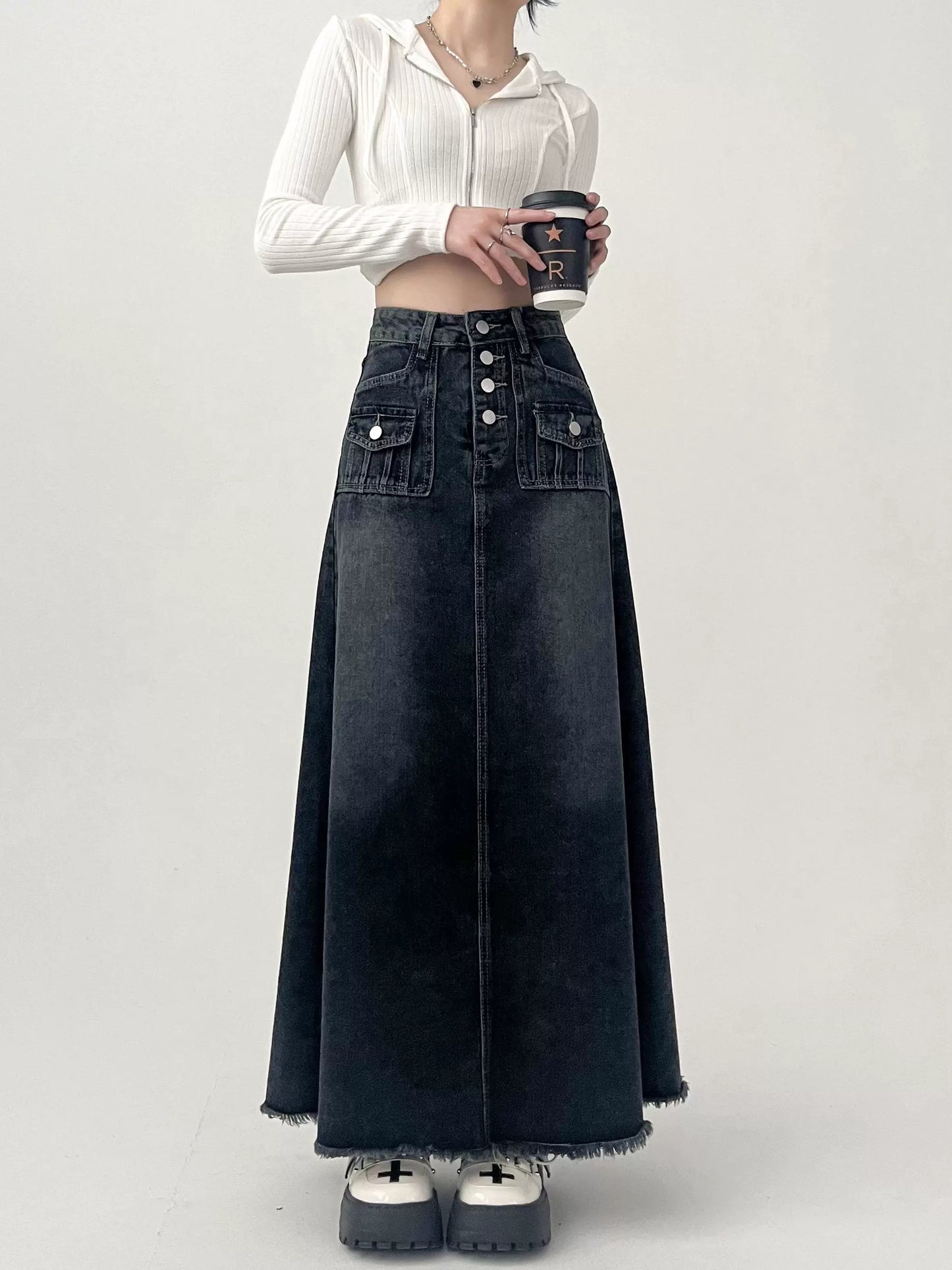 Moderigtig Retro A-formet Denimnederdel til Kvinder