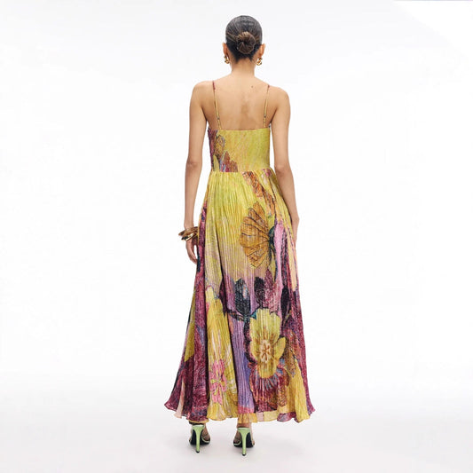 Womens Stylish Strap Pleated A-line Dress