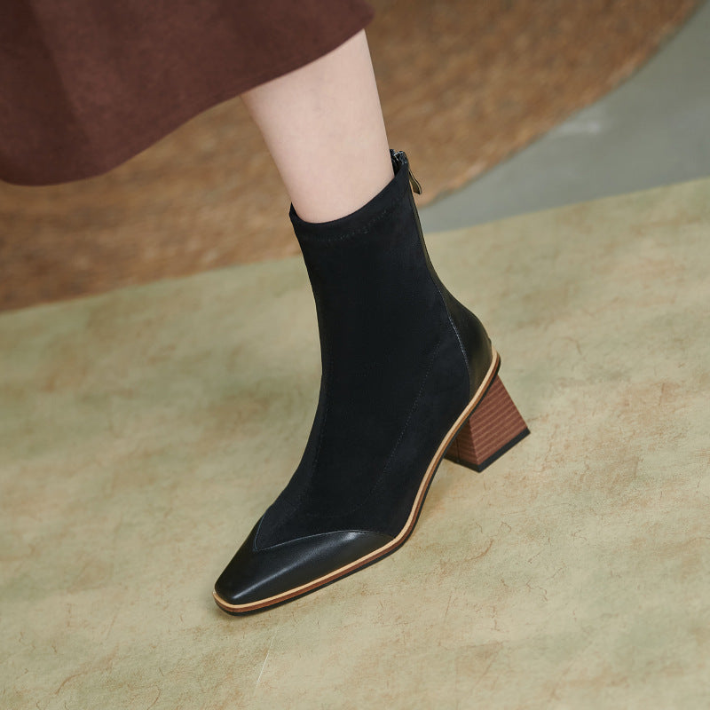 Fashion Simple Women's Thick Heel Pointed Toe Short Boots