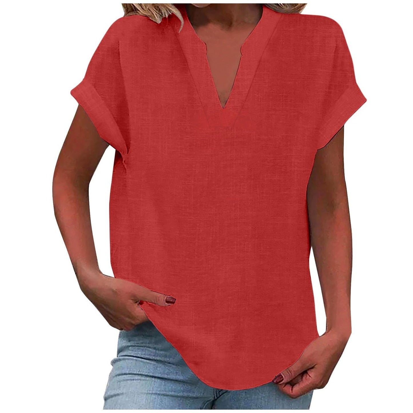 Solid Color Short Sleeve Women's Shirt