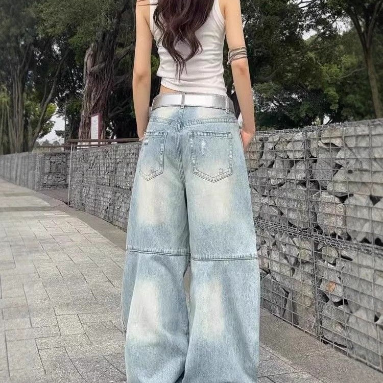 Loose Slimming High-waisted Straight-leg Casual Floor-length Pants