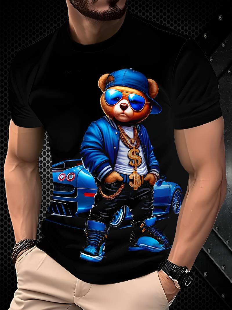 Mens Digital-Print Crew-Neck Short-Sleeve T-Shirt