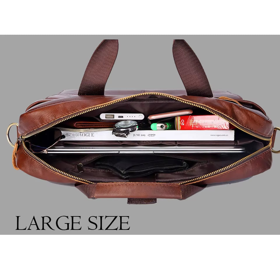Men's Genuine Leather Messenger Bags for Business and Travel - Casual Laptop Crossbody Shoulder Bags