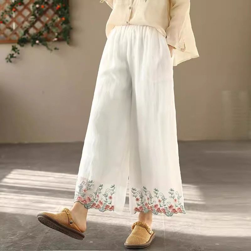 Moms Summer Cotton-linen Wide-leg Pants For Women