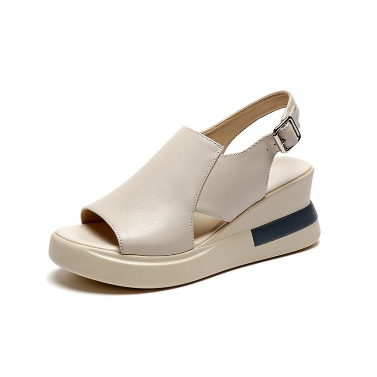 Buckle High Heel Soft Leather Soft Sole Platform Fish Mouth Sandals