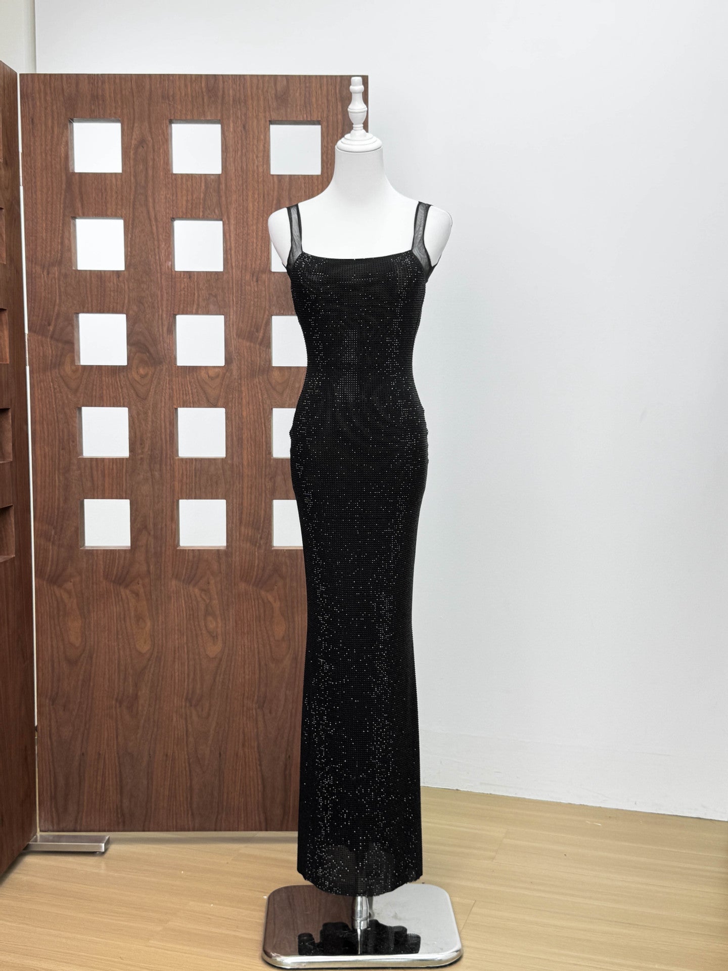 French-style Sassy Bodycon Dress With Rhinestone Detailing And Spaghetti Straps