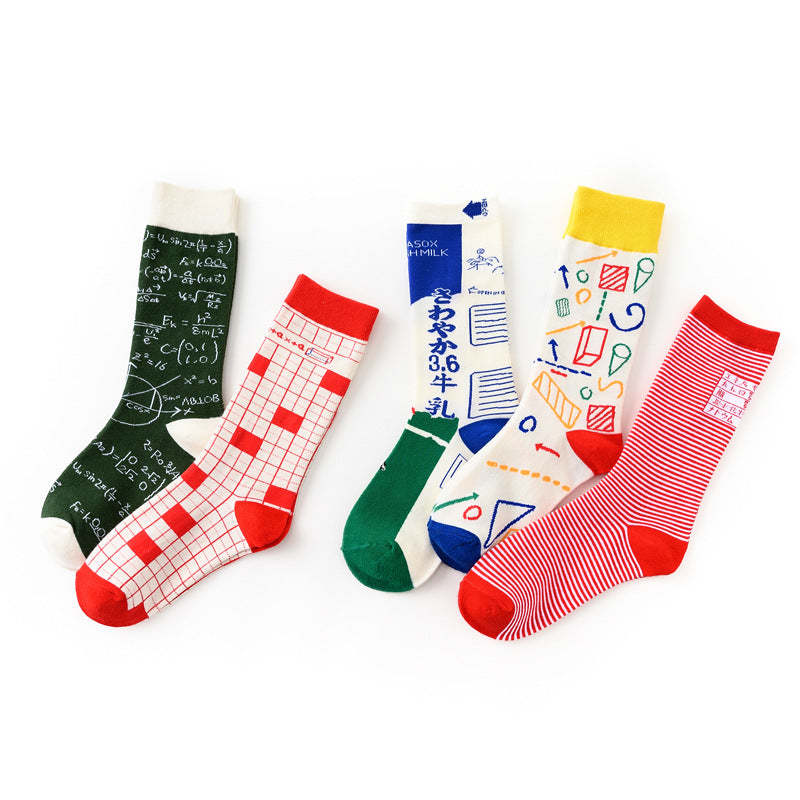 Tide Socks Male Textbook Series Outstanding Student Harajuku Graffiti