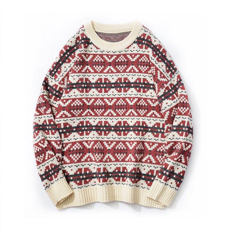 Autumn And Winter New Geometric Pattern Trend Loose Knitted Sweater