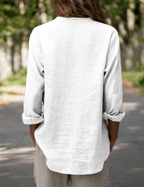 Women's Casual White Linen Blouse