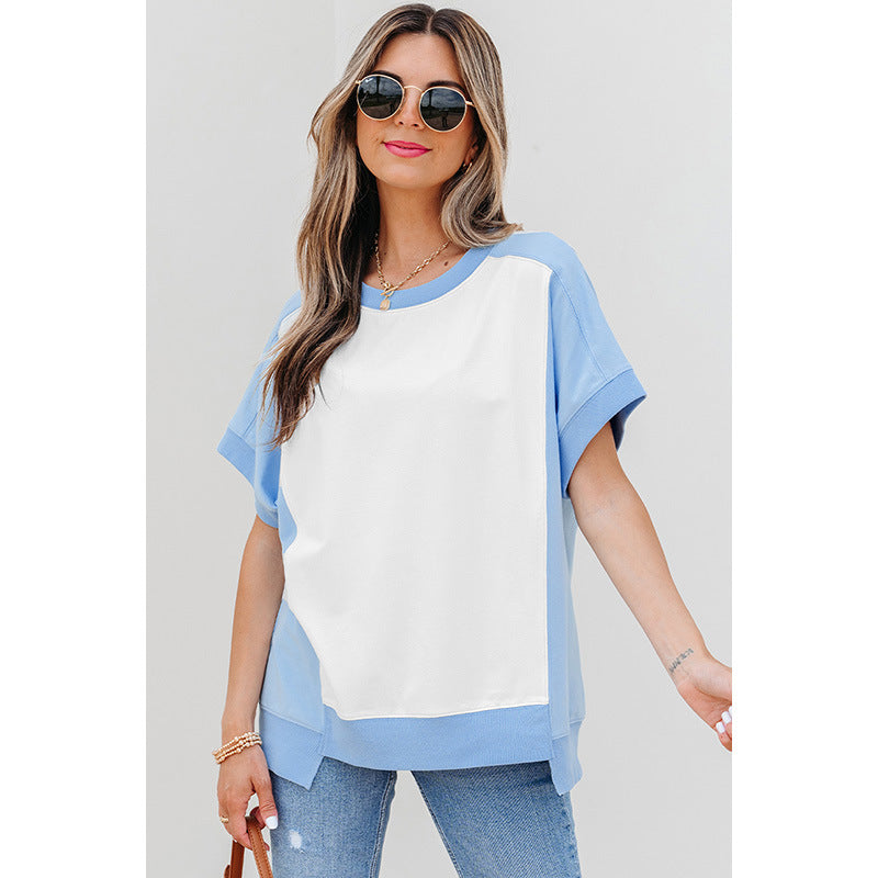 European And American Fashion  Trend Multicolor Printed Short-sleeved Top