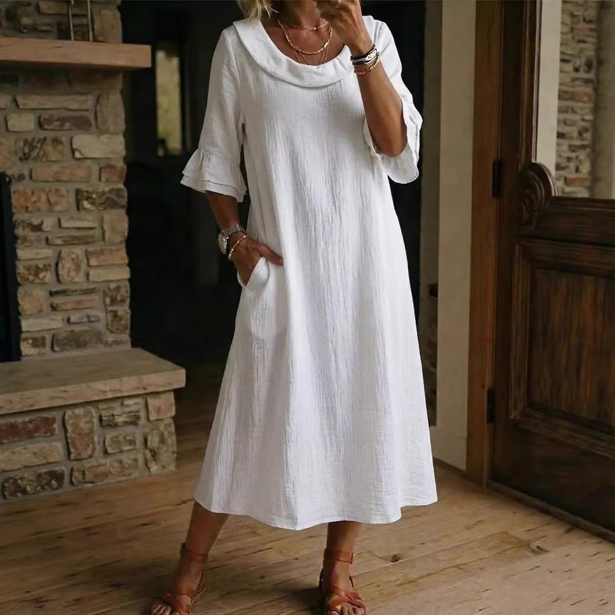 Women's Fashion Solid Color Crew Neck Dress