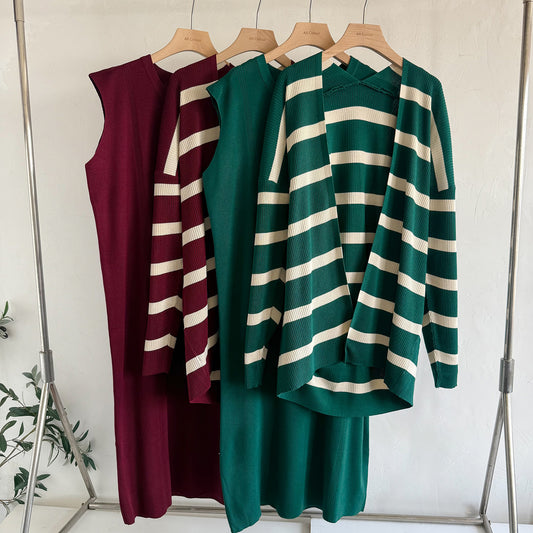 Women's Autumn Loose Mid-length Striped Sweater Skirt