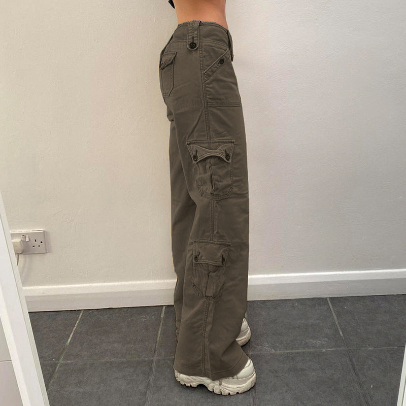 Womens Retro Style Irregular Wide Pocket Denim Jeans With A Wide Belt