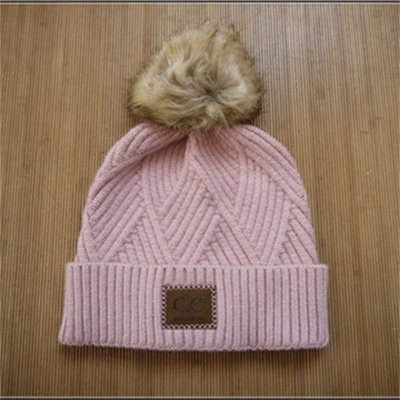 Women's Flanging Wool Ball Pile Woolen Hat