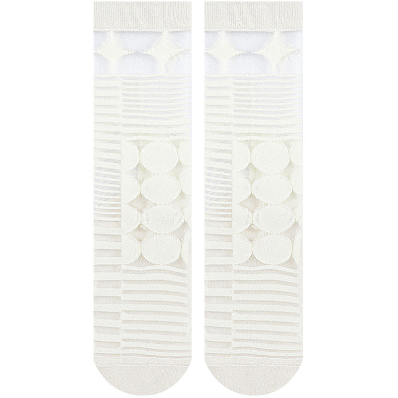 Women's Summer Thin Asymmetric Spun Glass Striped Diamond Socks