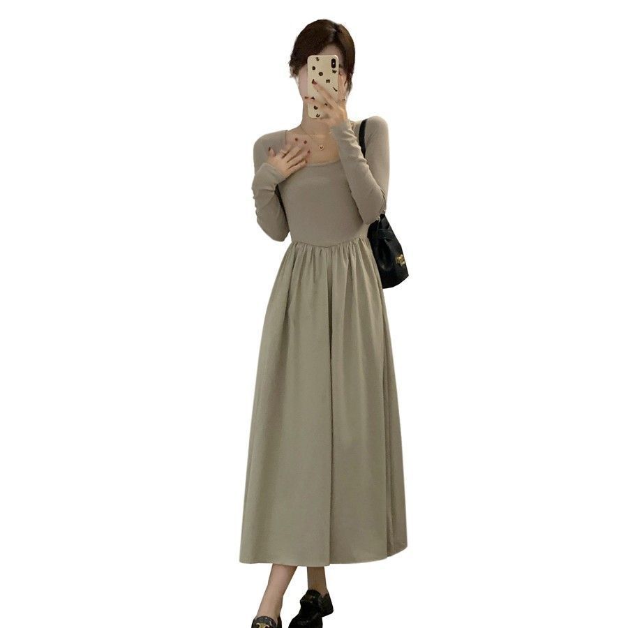 Womens Soft Square-Neck Long-Sleeve Base Dress