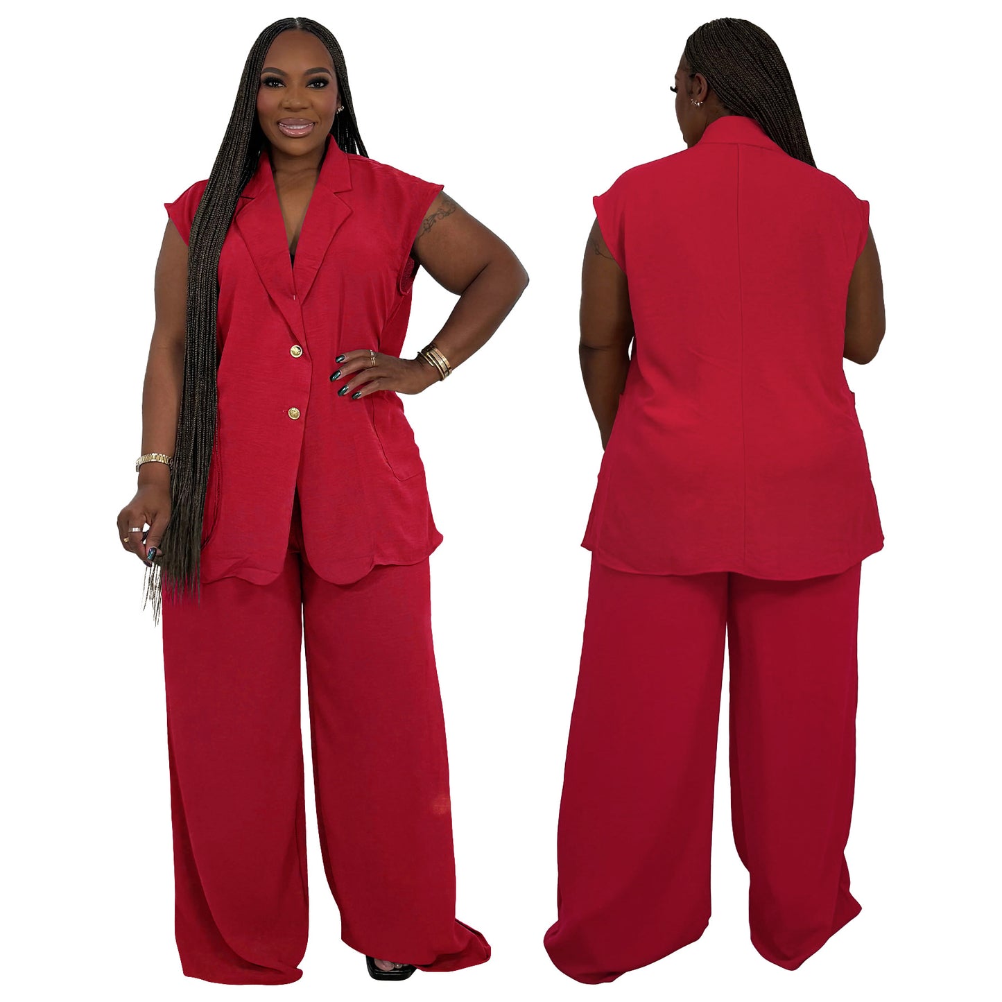 Women's V-Neck Sleeveless Fashionable Casual Two-Piece Set