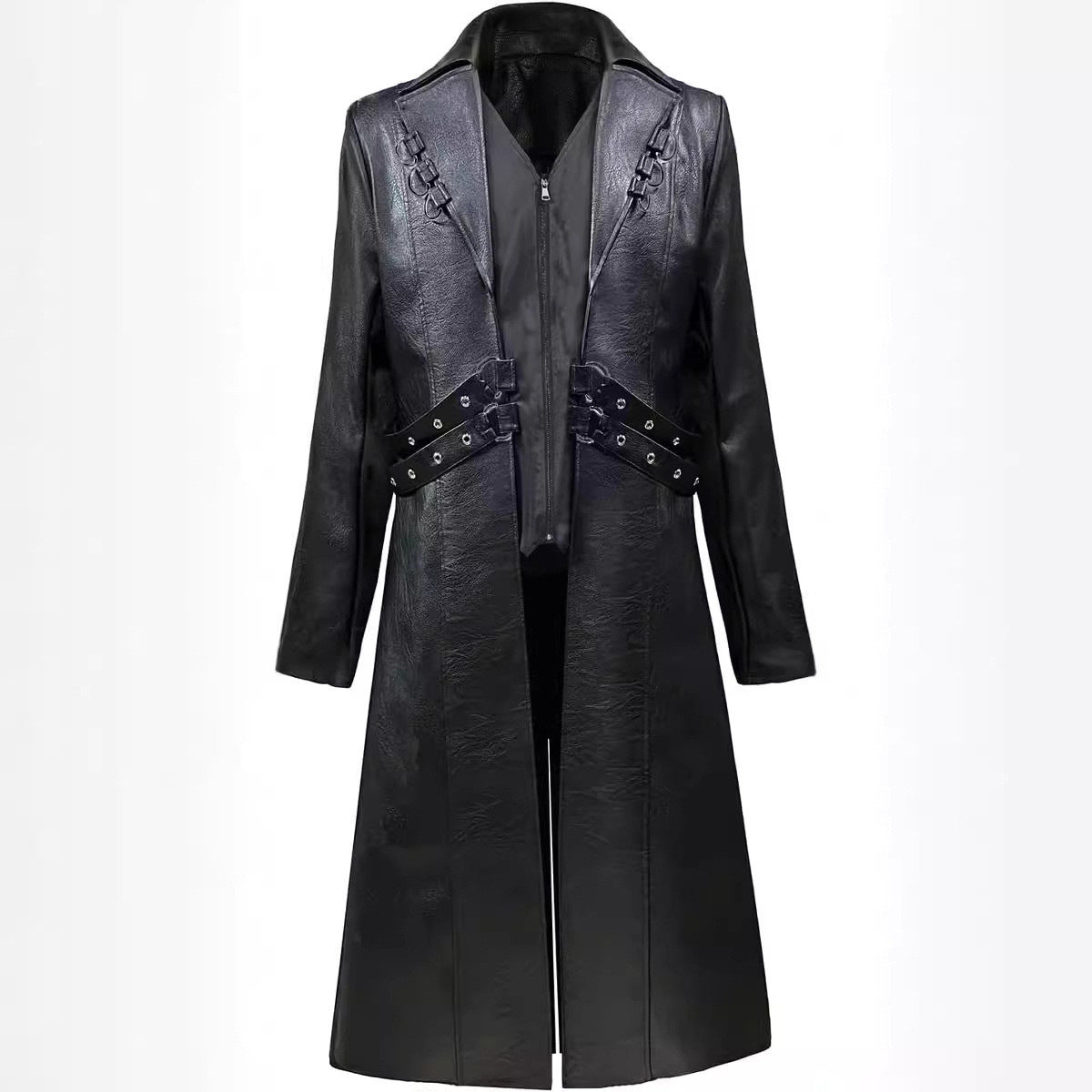 European And American Medieval Clothing Mid-length PU Leather Trench Coat