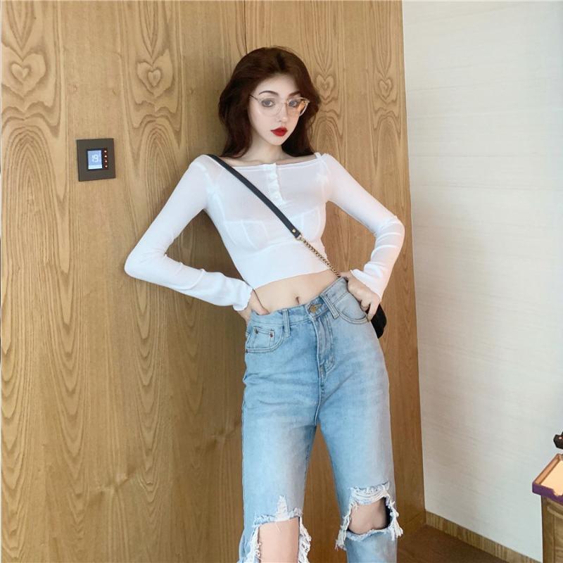 Women's High-waist Hong Kong-style All-match Ripped Jeans
