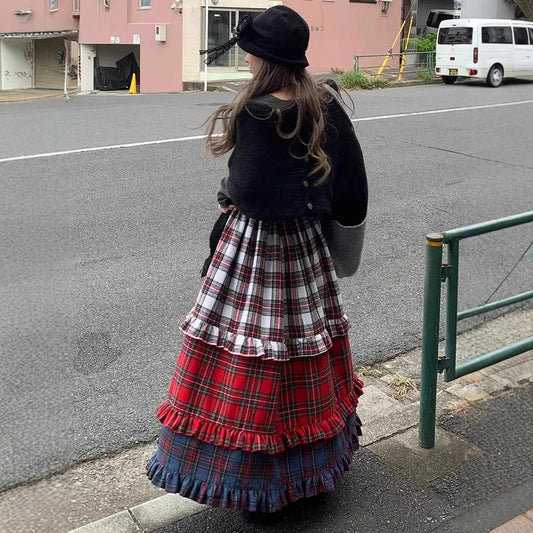 American-style Retro Lace Color Matching Gradient Skirt Women's All-match Casual