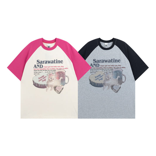 National Fashion Sjov og Sød Katteprint Raglan Kortærmet