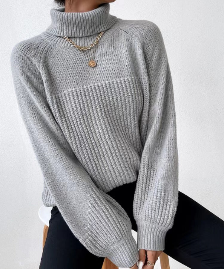 Simple Lapel Raglan Sleeves Pullover Knitted Sweater Women