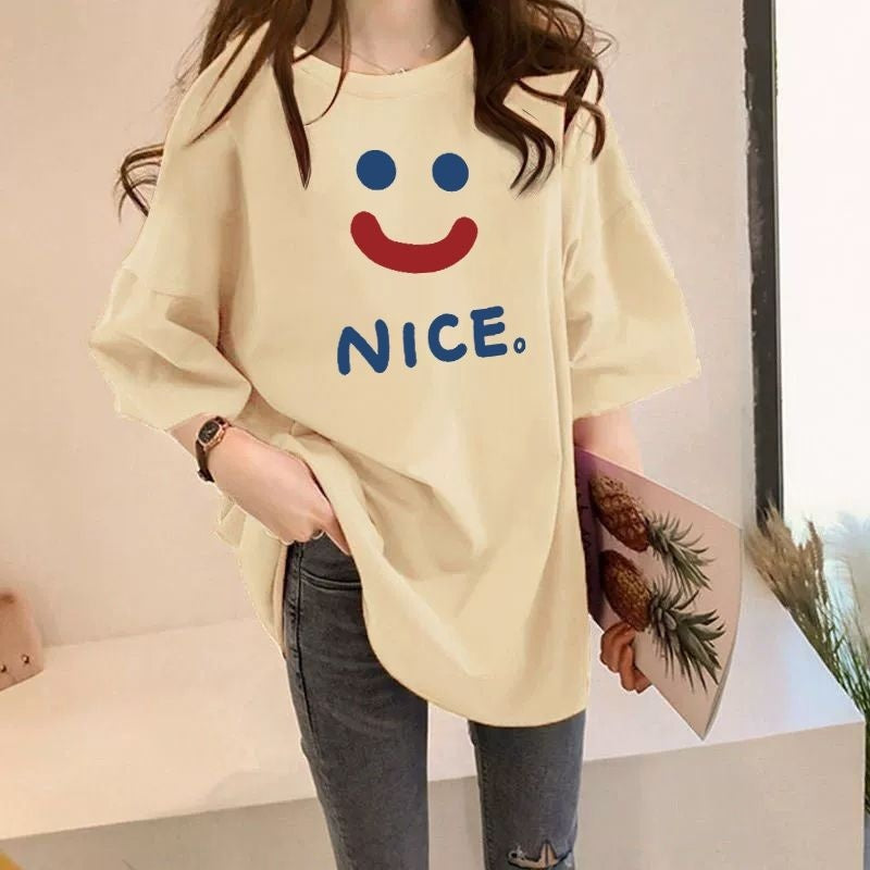 Casual Plus Size Short-sleeved T-shirt Versatile Mid-length Slimming