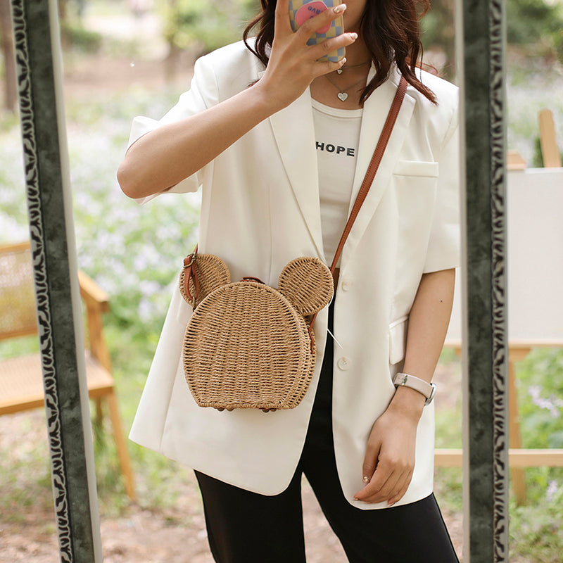 New Mori Woven Grass Small Round Bag