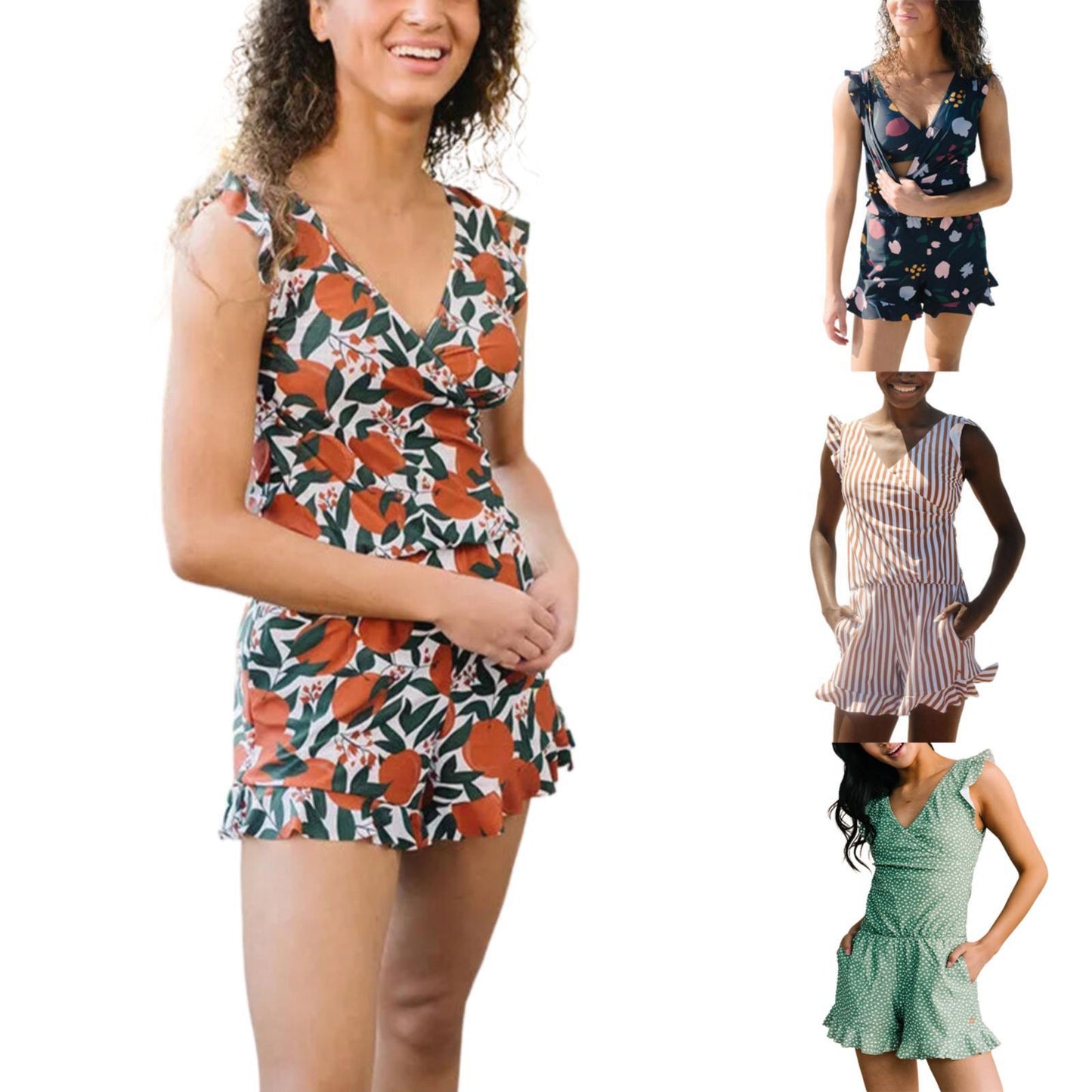 Women's Printed Hot Spring Boxer One Piece Swimsuit