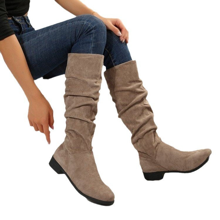 Plus Size Casual Suede Chunky Heel Boots