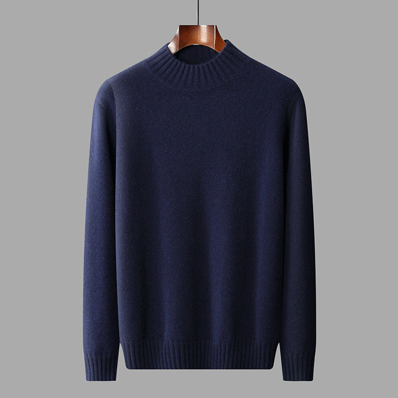 Herre Business-Casual Ensfarvet All-Match Sweater Med Halvhøj Hals