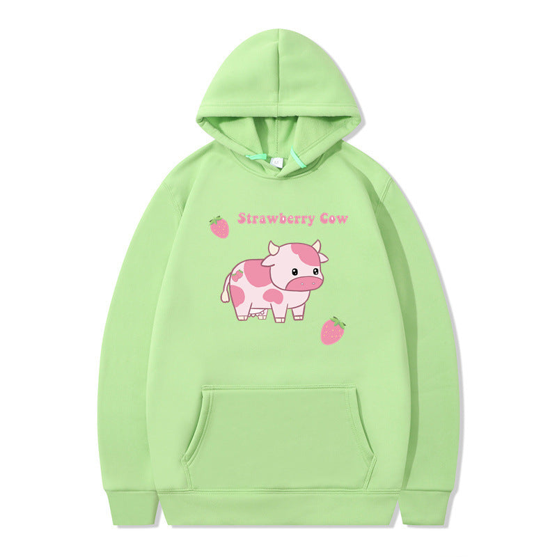 Strawberry Milk Print Langærmet Hættetrøje
