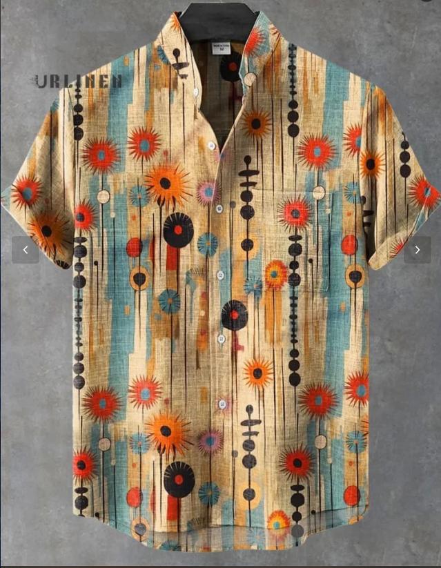 Pattern 3D Digital Printing Loose Trendy Short Sleeve Stand Collar Cardigan Shirt