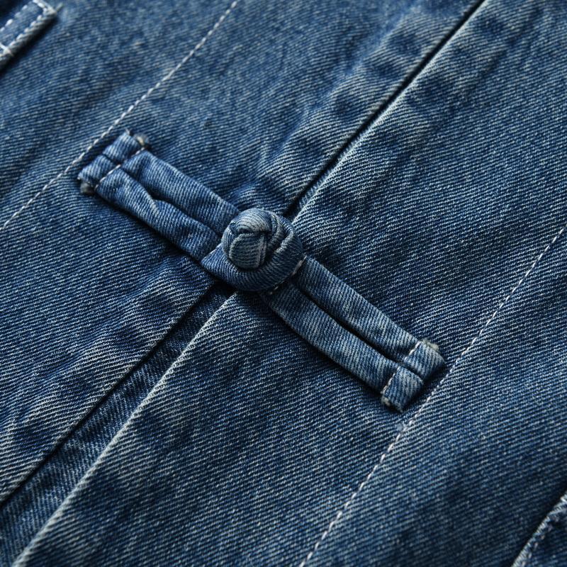 Cotton Washed Casual Stand-Collar Denim Shirt