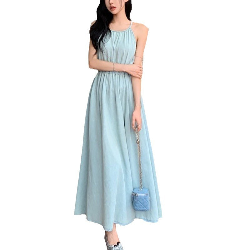 Womens Sleeveless Halter-Neck Strap Holiday Dress